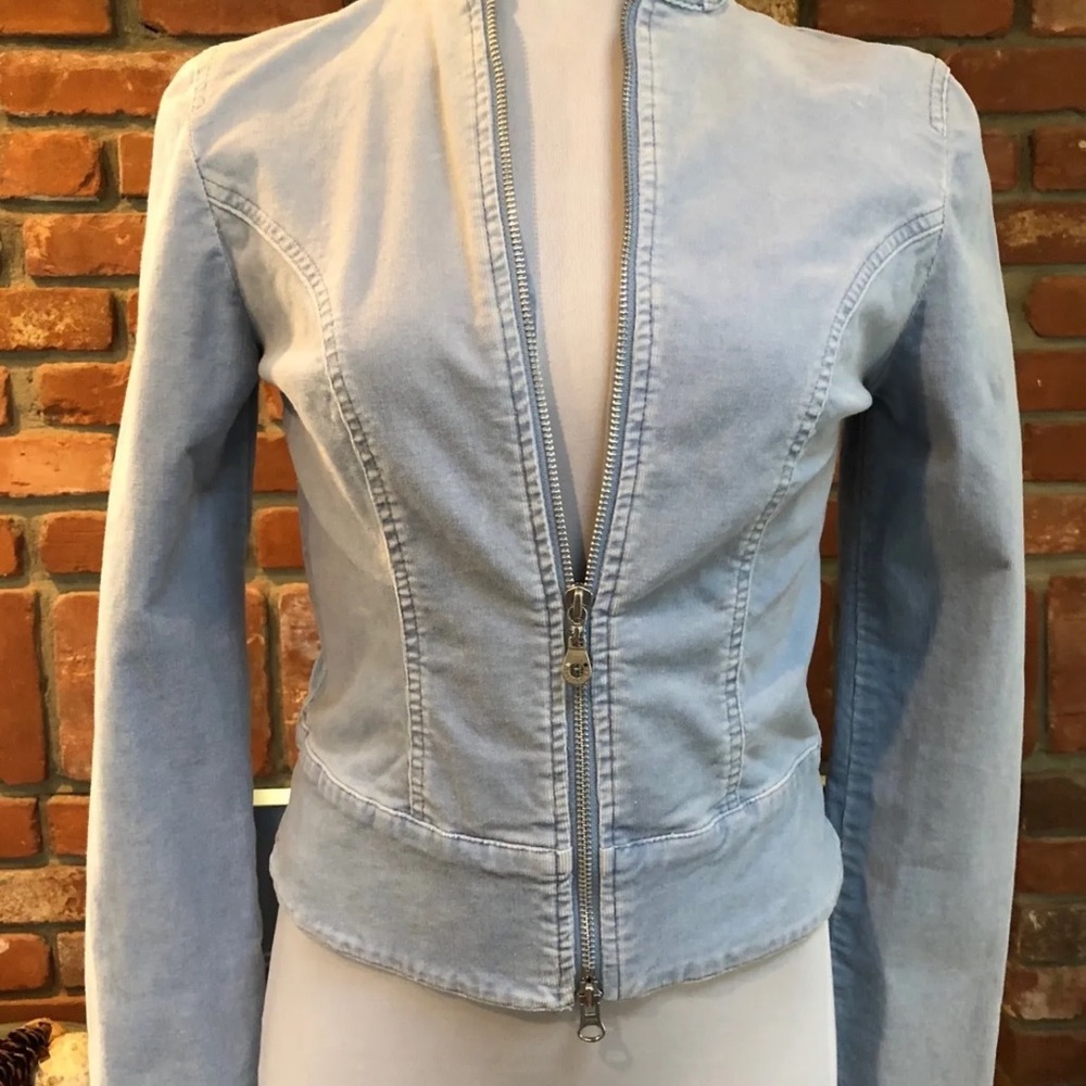 JLo sz Small BoHo CHIC Power Blue Stretch Cord 2 way Zip Accent Jacket - Picture 6 of 9